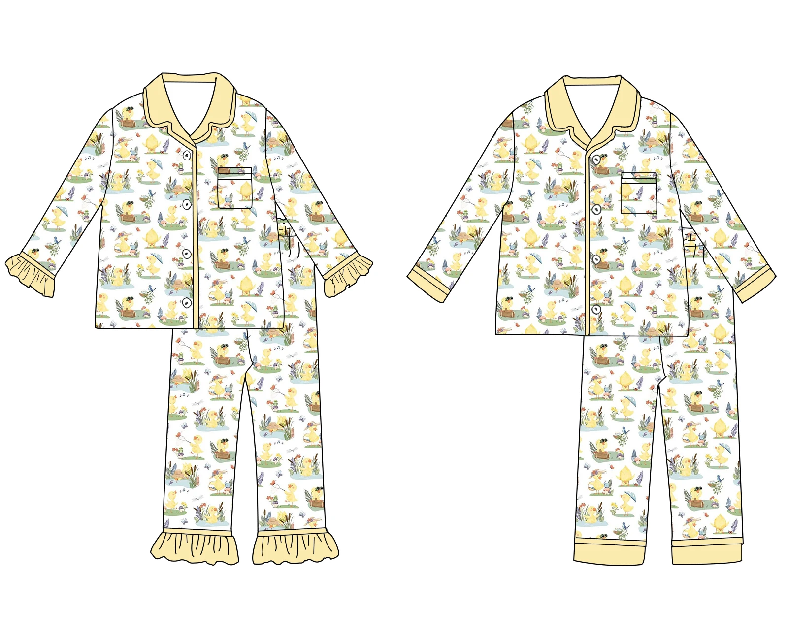 Boutique children's pajama sets for girls and boys Easter bunny flower duck print long-sleeved and long-pants pajama sets