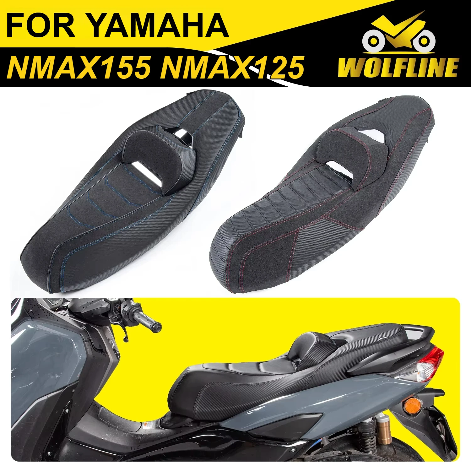 WOLFLINE One-Piece Seat Pad 2-Up Saddle Cushion for Yamaha NMAX155 NMAX125 2021-2024 2022 2023