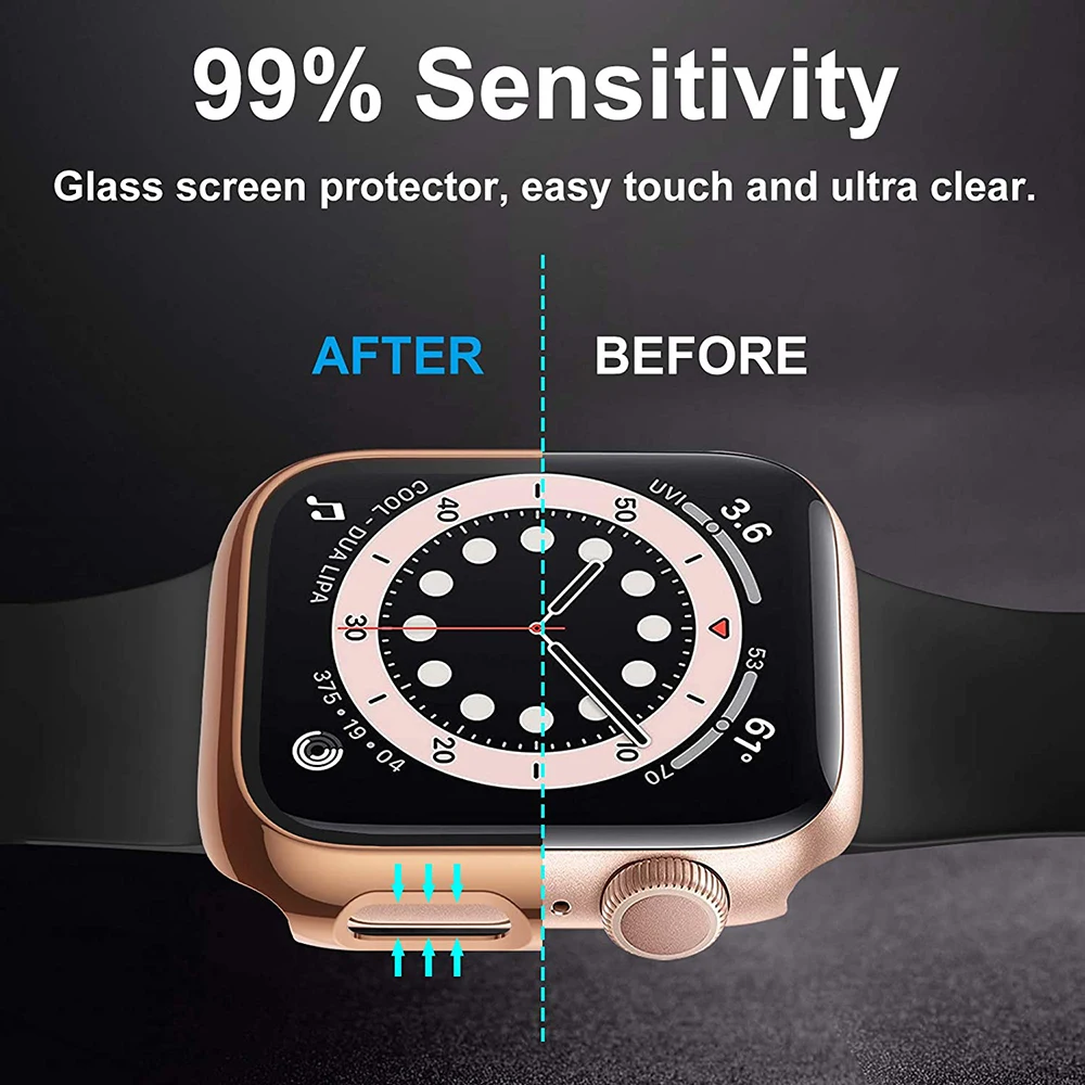 Case for Apple Watch Series 9 45mm 41mm 44mm 40mm 42mm 38mm, Plating Case Glass Screen Protector for iwatch 9 8 7 SE 6 5 4 3 2 1