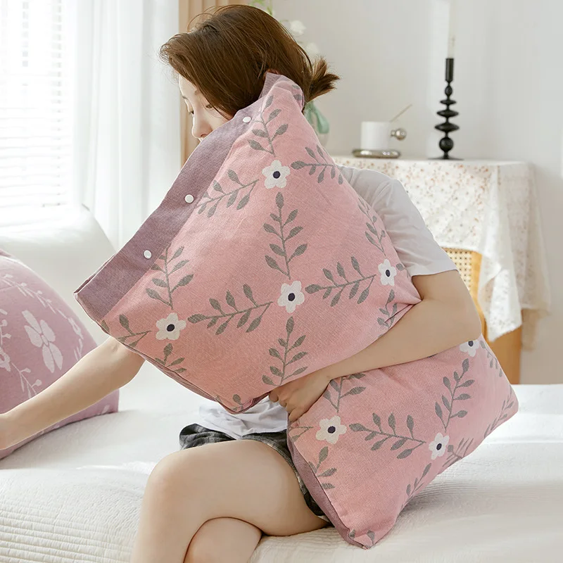 100% Muslin Gauze Pillow Case All-Inclusive Fixed Non-Slip Anti-Shedding Pillow Cover for Household Decorative Pillows 50*75cm