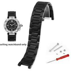 For Cartier PASHA series watch strap men 22mm notch 14 stainless steel Silver metal Watchband Folding Clasp bracelet Free screw