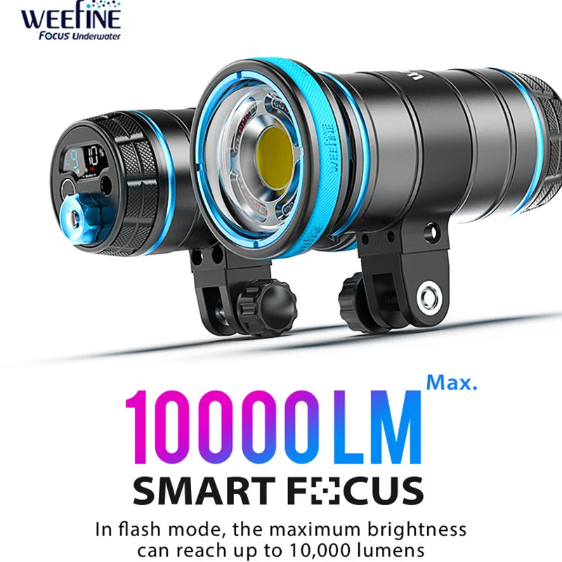 WEEFINE WF074 Smart Focus 10000-Lumen Scuba Diving Flashlight Torch Underwater Video Light Underwater Photography Video Lamp