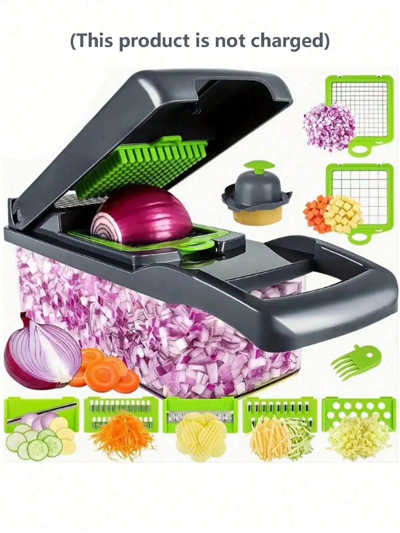 1Set Vegetable Onion Chopper, Kitchen 14 In 1 Food Chopper 8 Blades Cutter With Container