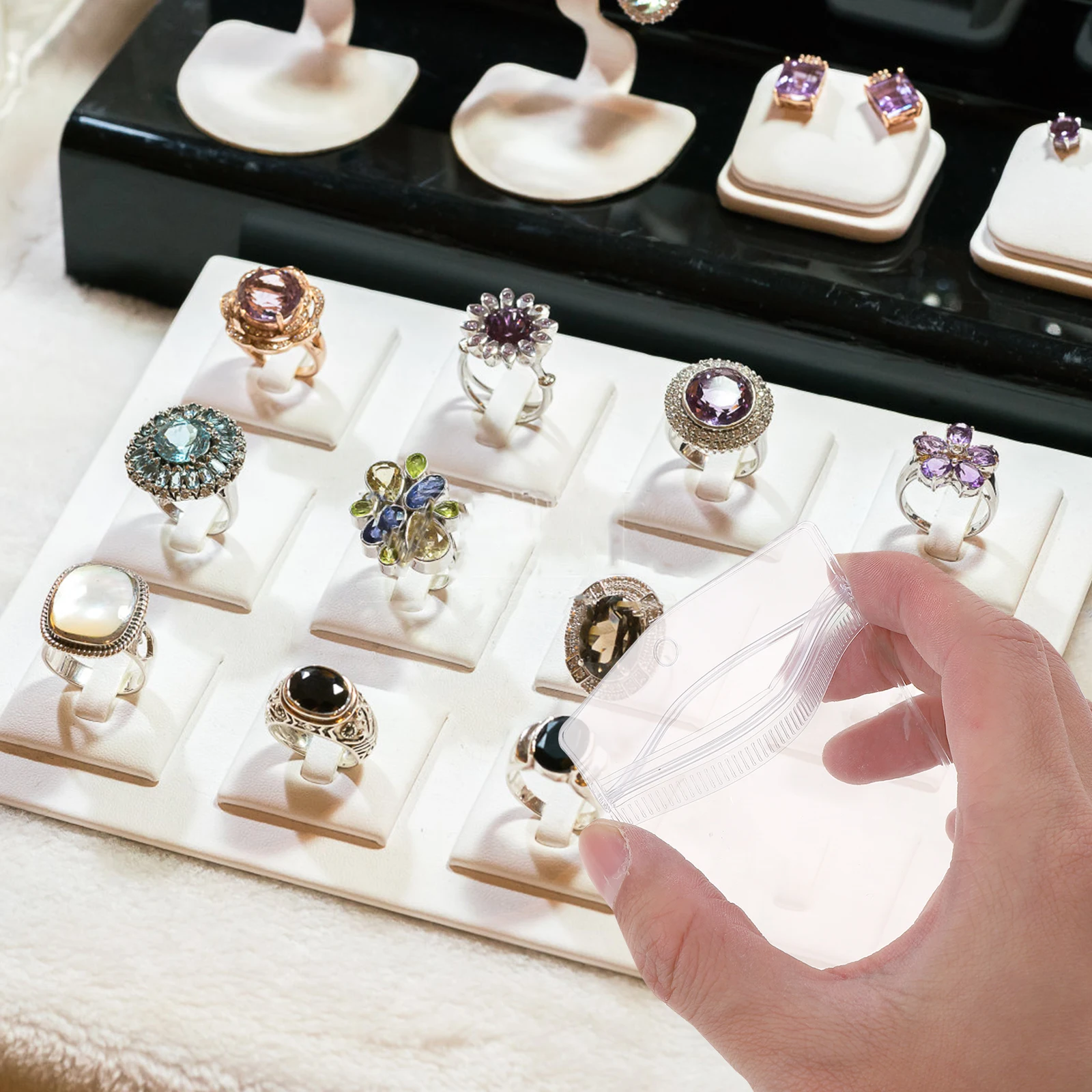 

1 set Clear Jewelry Storage Box Waterproof Anti Oxidation Zipper Pouches for Rings Earrings Necklaces Bracelets Dustproof