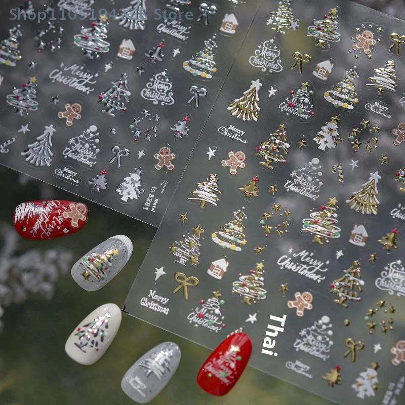 [MP]3. Leuke cartoon kristallen bol kerstman winter metalen kerstboom nail art stickers diy manicure stickers
