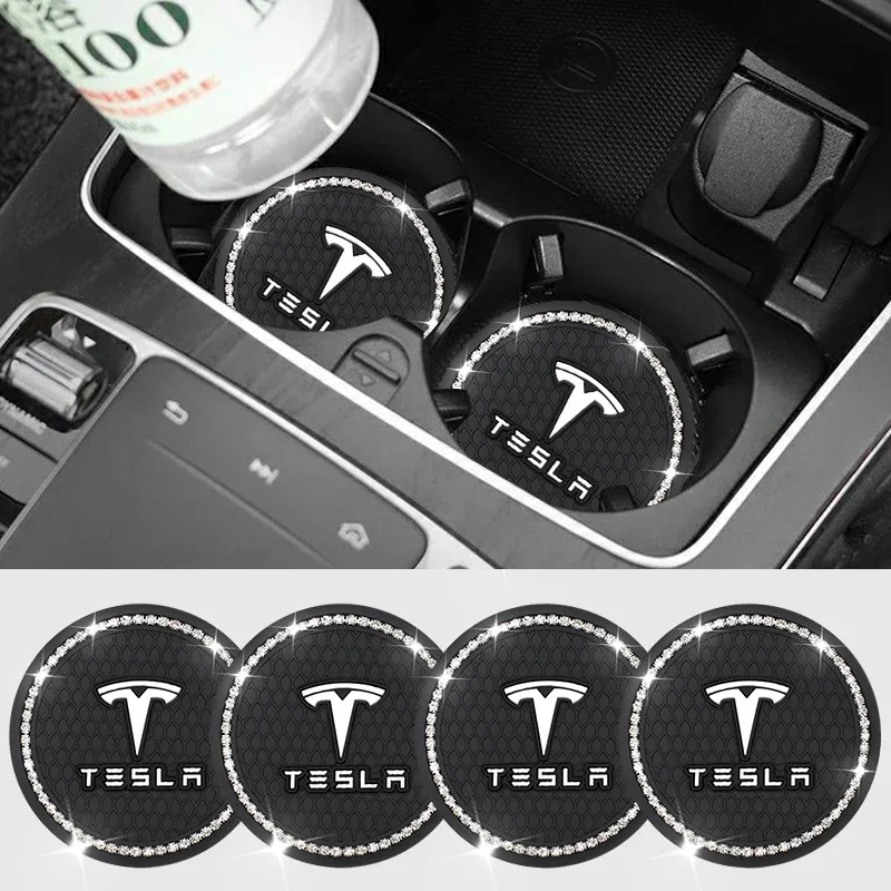 1/2pcs Car Supplies Diamond Cup Holder Coaster Anti Slip For Tesla Model 3 2021 S X Y Style Roadster Invader Coil Mod WYE K80