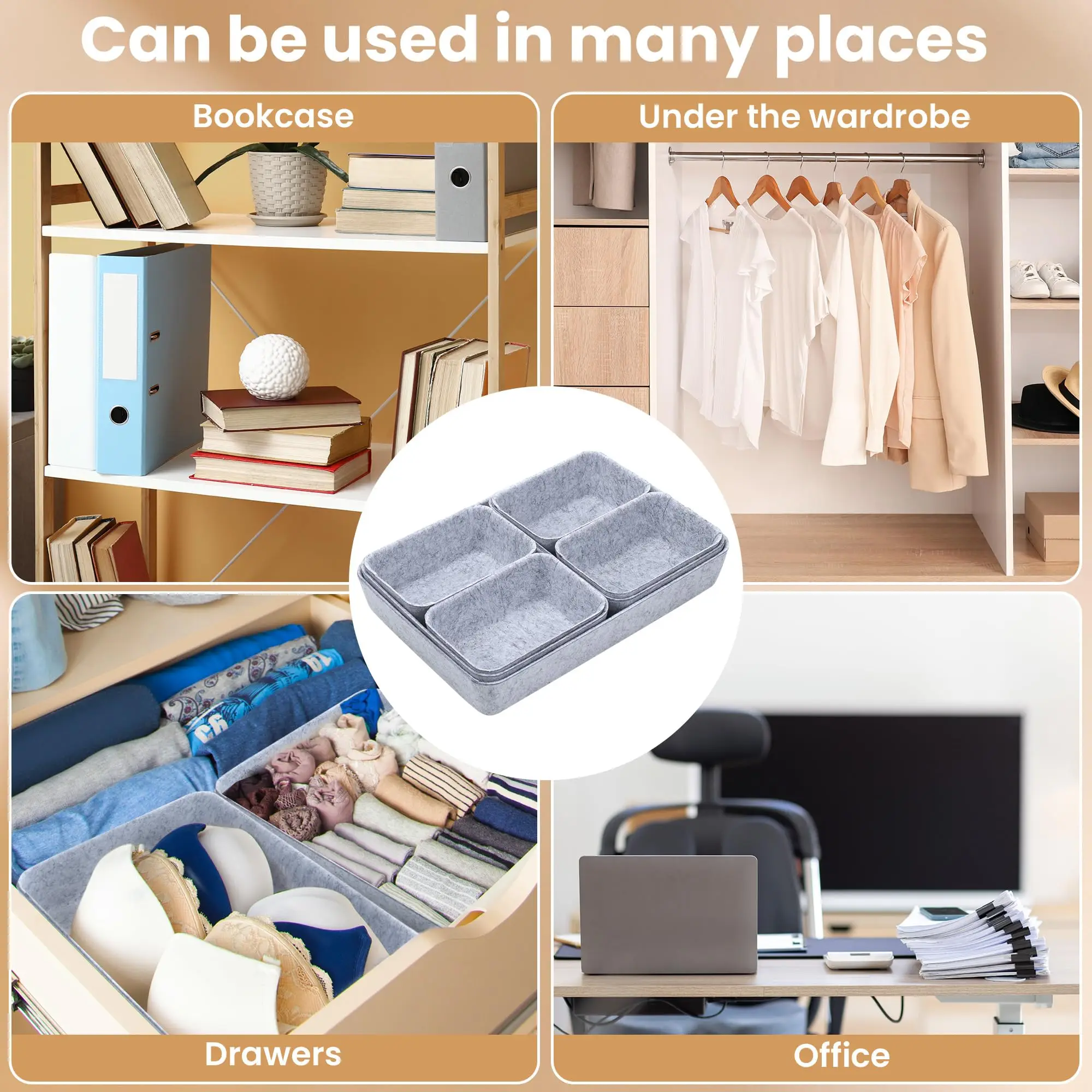 مجموعة من 7 منظم أدراج اللباد، نظام تنظيم الأدراج، صندوق تخزين اللباد، صندوق اللباد المرن لغرفة النوم، المكتب، طاولة التغيير #6