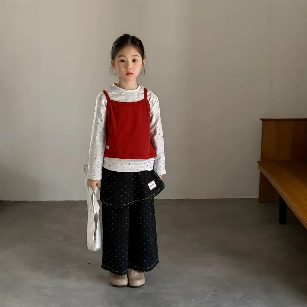 

Girls Vest and Base Undershirt 2025 Spring New Korean Solid Color Fashion Knitted Vest Polka Dot Undershirt