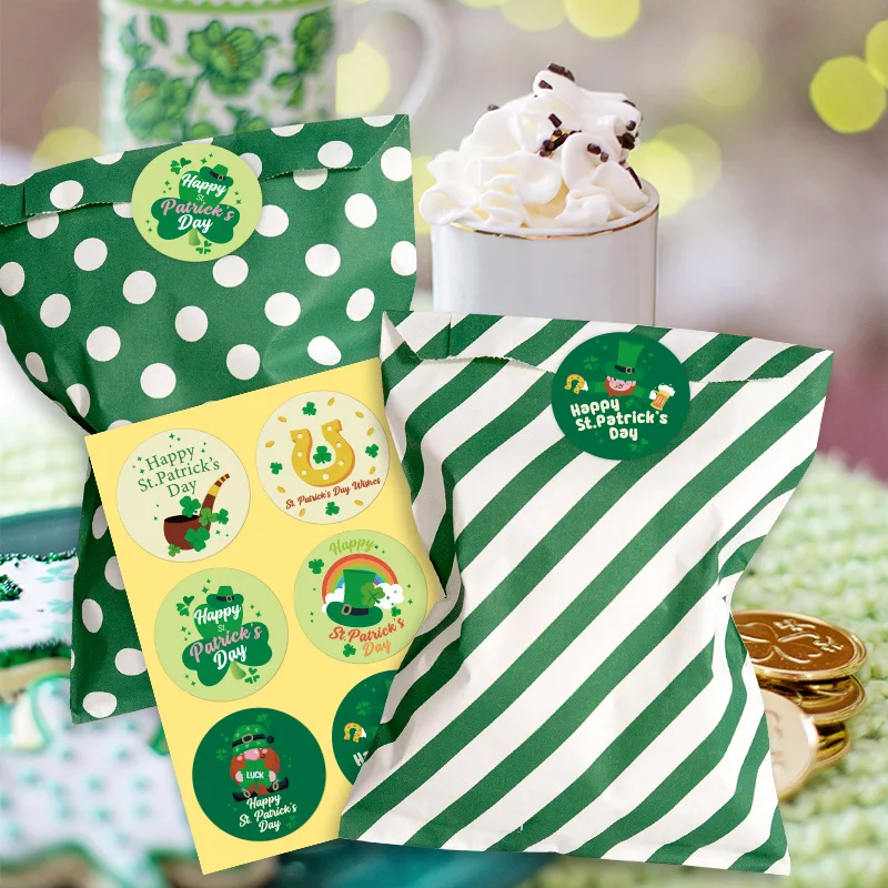 

New 24 pcs St. Patrick's Day Goody Bag Green Paper Bag Irish Holiday Party Goody Bag with Stickers