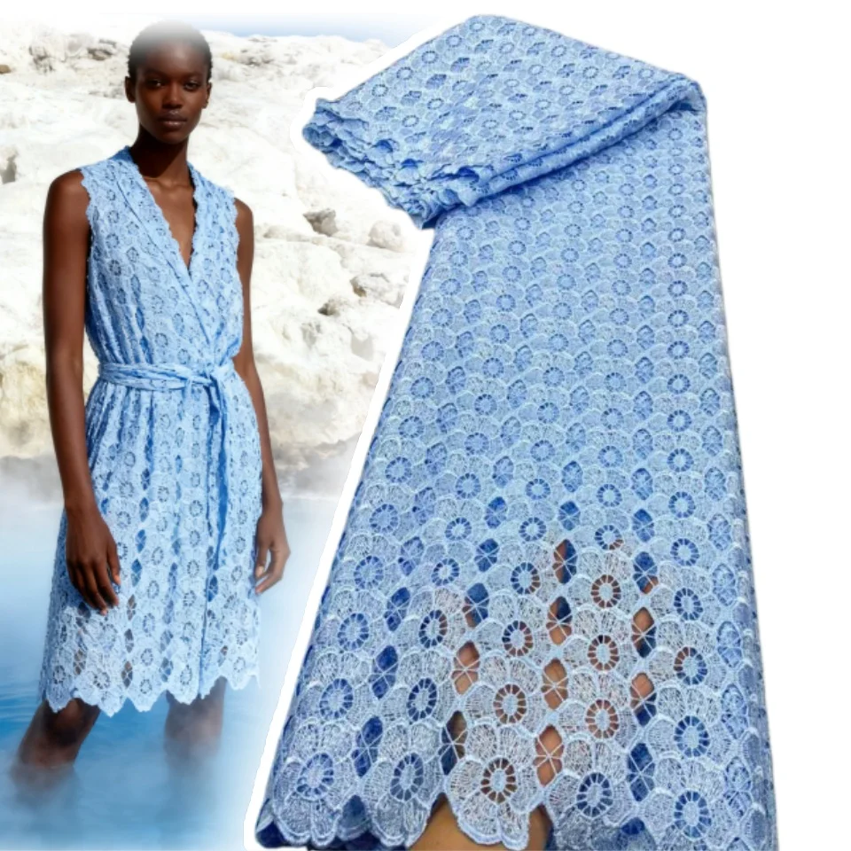 

Blue 2026 Nigerian High-Quality Tulle Lace Fabric for Sewing Wedding Party Dress Chiffon Guipure Embroidery Cotton 5Yards 1886