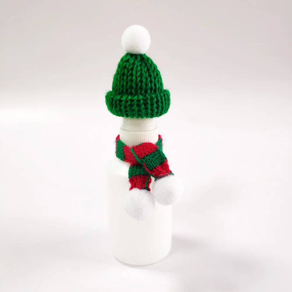 

5Pcs Knitted Scarves Christmas Mini Decorative Accessories for Wine Bottles Little Snowmen Red Green Festive Decor