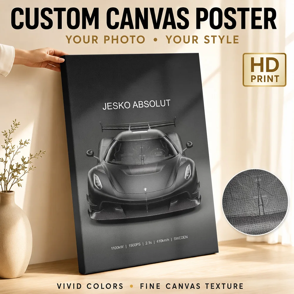 A sleek black supercar Jesko Absolut car Canvas Painting Poster Customized Retro Automotive Wall Art for Garage Man Cave Decor