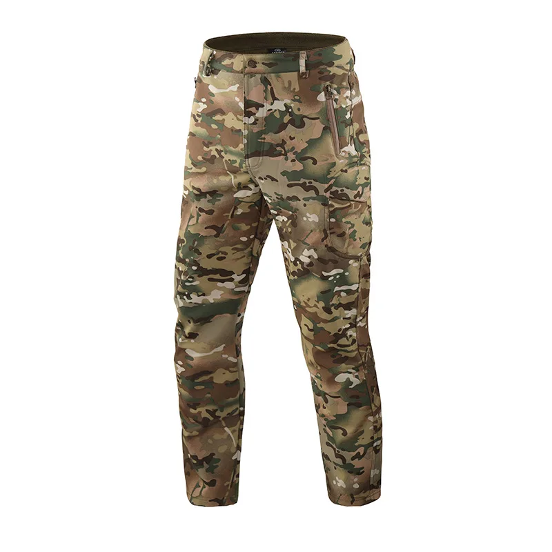 

Men's Multi-Pocket Tactical Pants, Fleece, Soft, Faux Sharkskin, Abrasion Resistant, Multicam CP, Shell Pants, Hunting