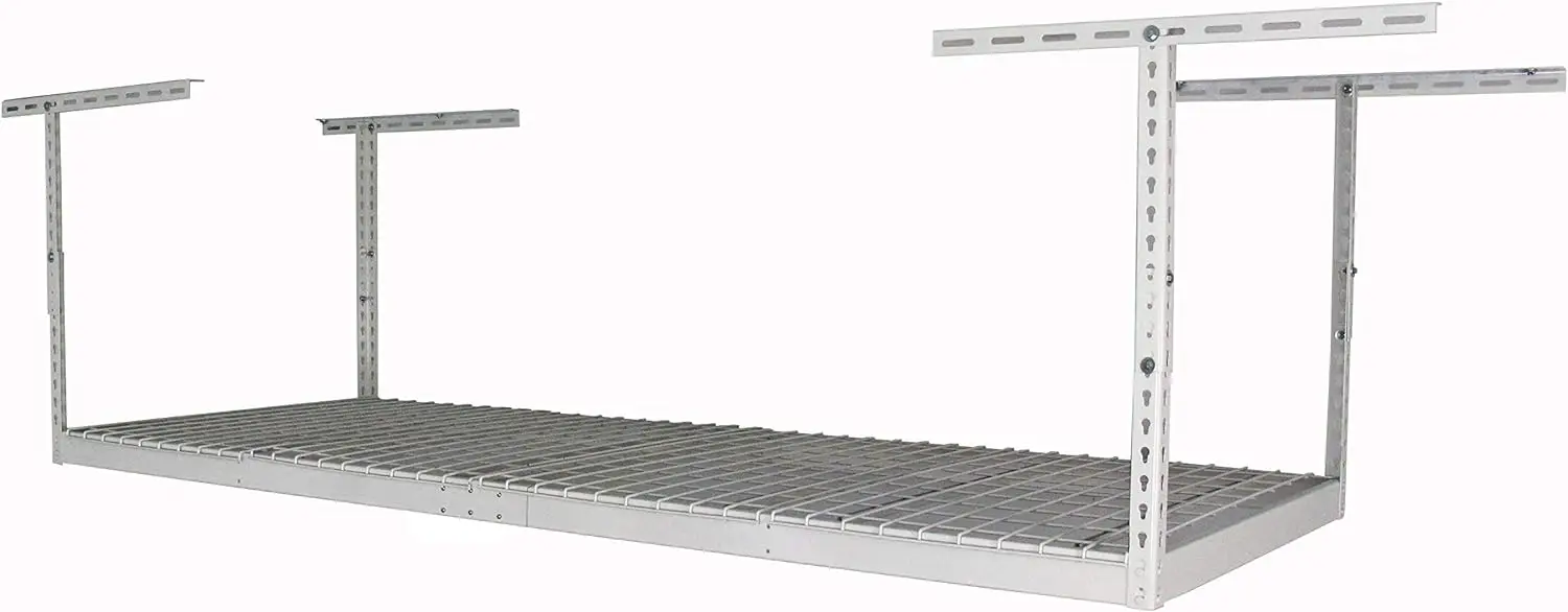 

Overhead Garage Storage Rack - Height Adjustable Steel Overhead Storage Rack - 500 Pound Weight Capacity (White, 24"-45")