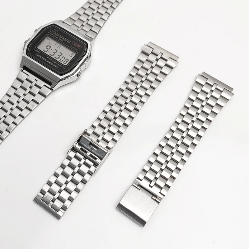 Fine Steel Watchband for CASIO A158 / A159 / A168 /A169 /B650 /AQ230/ 700 Classic Small Square Silver Block 18mm Metal Strap