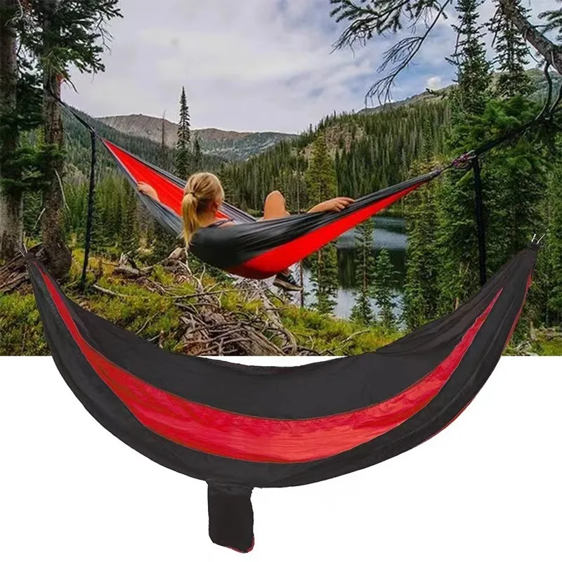 

New Single Person Portable Outdoor Camping Hammock With Nylon Color Matching Hammock High Strength Parachute Fabric Hanging Bed