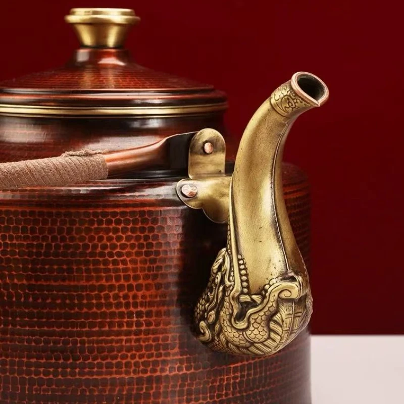 Tibetan-Style Buttery Milk Tea Pot,Vintage Large Size Copper Coffee Pot,Handheld Hammer Weave Heat Resistant Filter Tea Kettle