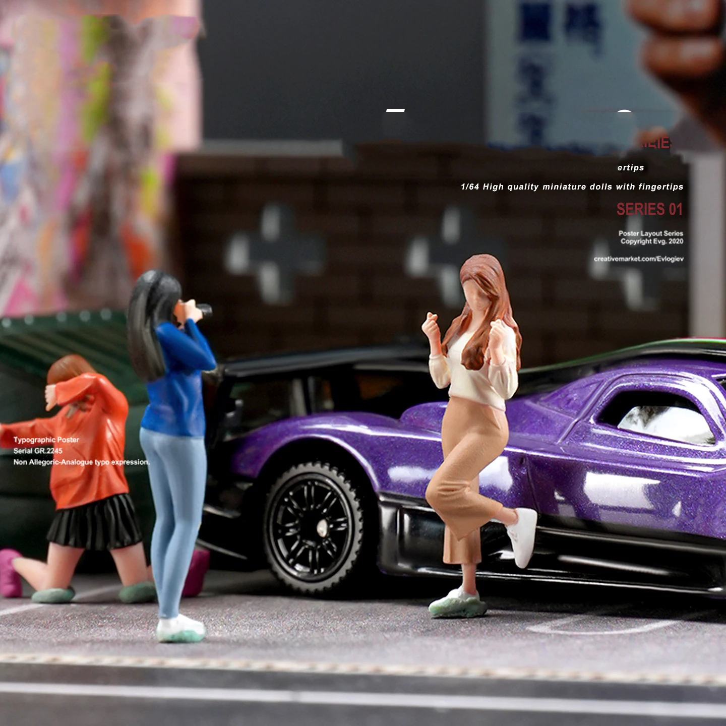 Diorama 1/64 figura en miniatura Linda chica corazón gesto modelo resina minifigura escena de garaje colección Hobby Macro fotografía