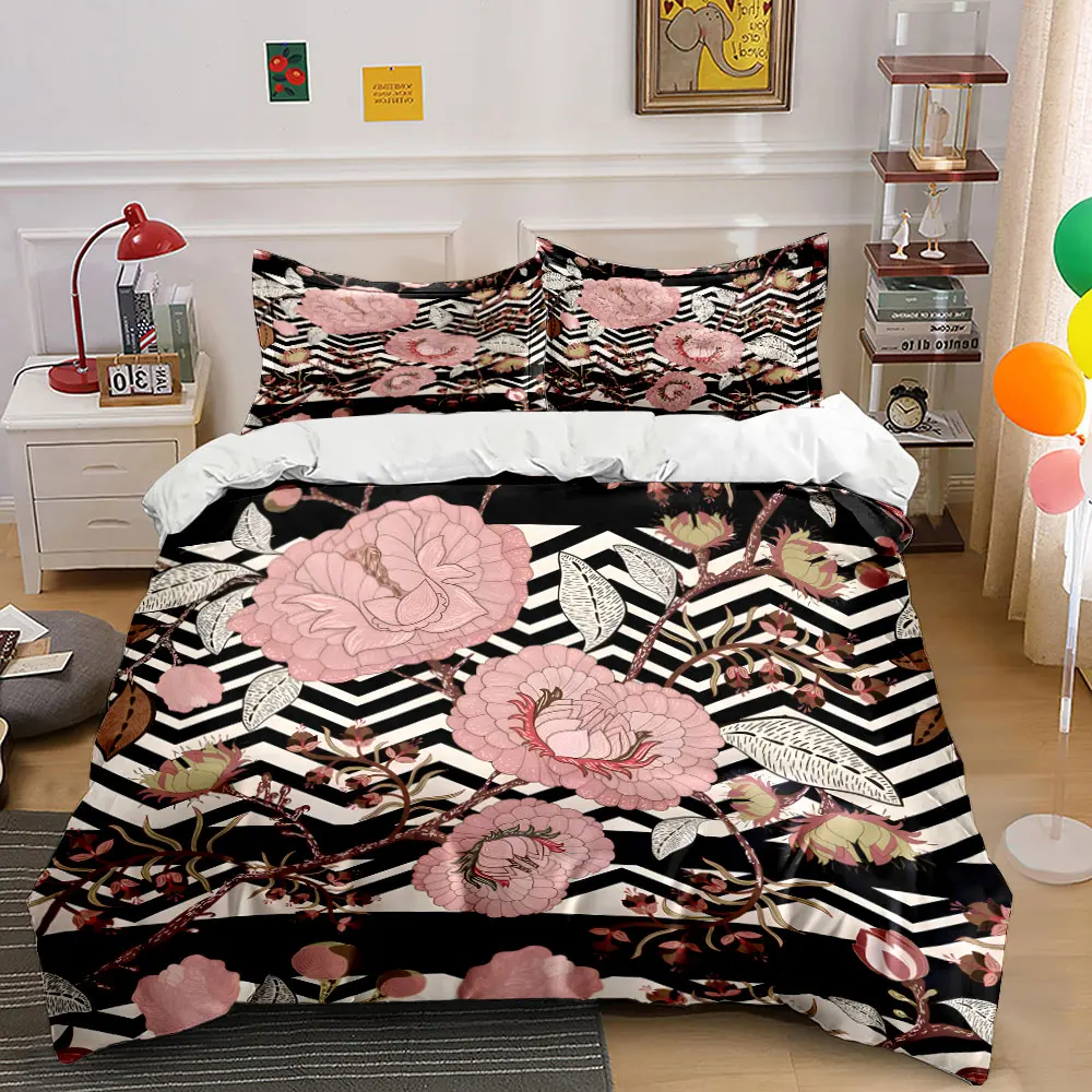 

Floral and Geometric Printed Duvet Cover Set 1Duvet Cover+2 Pillowcase Multi Size Bedroom Bedding Decor Machine Washable