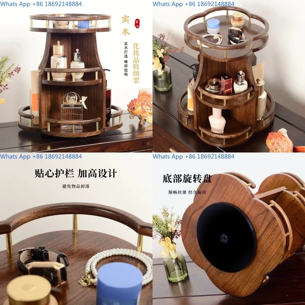 

Wooden Makeup Organizer Rotating Desktop Storage for Skincare and Perfume
