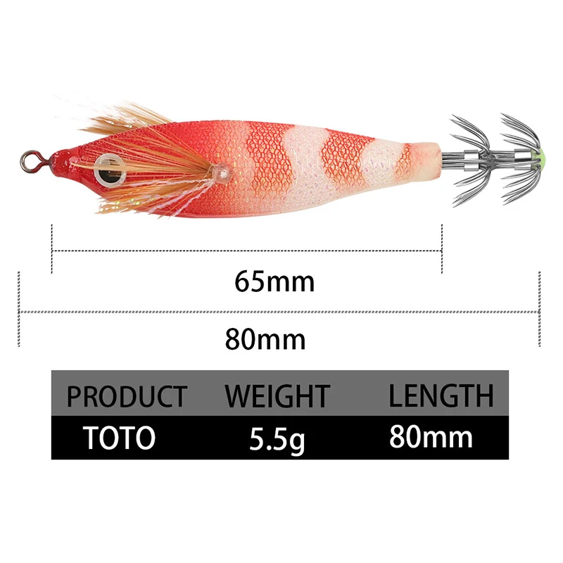 FSDZSO Balance Beam Shrimp 80MM Squid Hook Wood Shrimp Lures Jigs Cuttlefish Bait Lifelike Simulation Silicone Octopus Bait