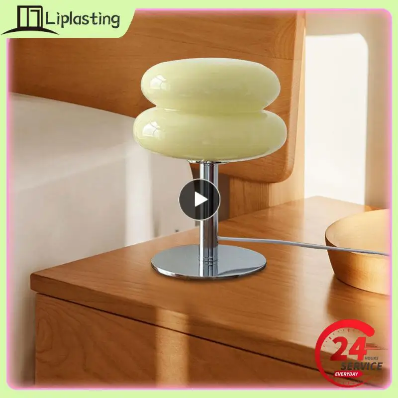 

Macaron Glass Table Lamp Trichromatic Dimming Living Room Atmosphere Lamps Eye Protection Night Light Girl Bedroom Bedside Decor