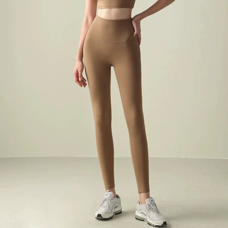 Damen-Yoga-Übungshose mit hoher Taille, eng anliegend, hohe Elastizität, Stulpenlinie, nacktes Gefühl, Hüftheben, Turnhose – Detail 4