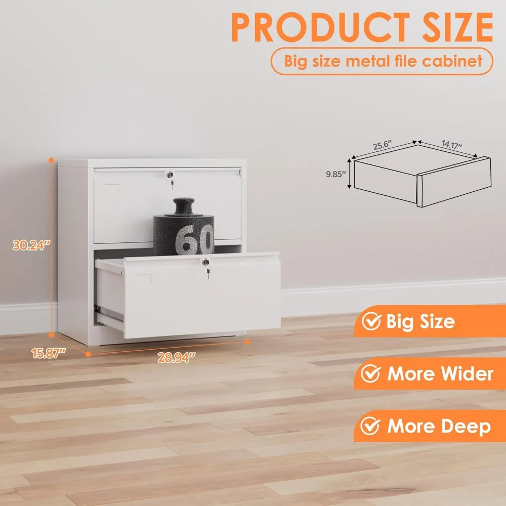 خزانة ملفات جانبية معدنية قابلة للقفل، ودرجين لتخزين الملفات للمنزل والمكتب، مناسبة لتعليق الملفات وحامل بطاقة الاسم