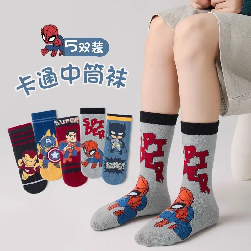 Cartoon Marvel animation peripheral Spider-Man baby autumn and winter new cotton socks warm mid-calf socks boys holiday gift