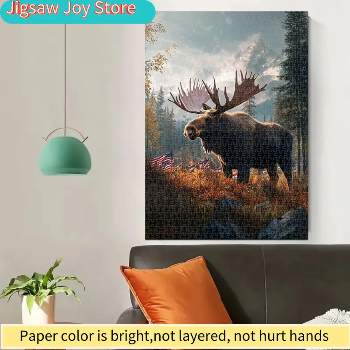 1,000ピースのパズル ハロウィン装飾用ムースパズル リビングルームの壁アート用、鮮やかな色の耐久性のある金属フレーム、完璧