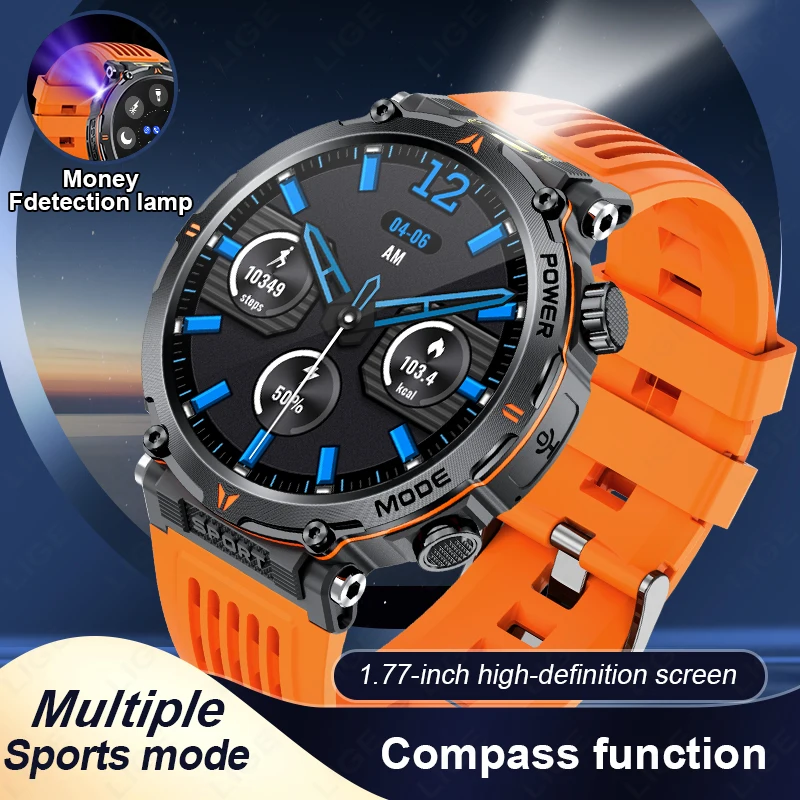 

LIGE 600mAh High-capacity Battery Men Smart Watch Men IP68 Waterproof Sports Watch Fitness Flashlight Smartwatch Bluetooth Call