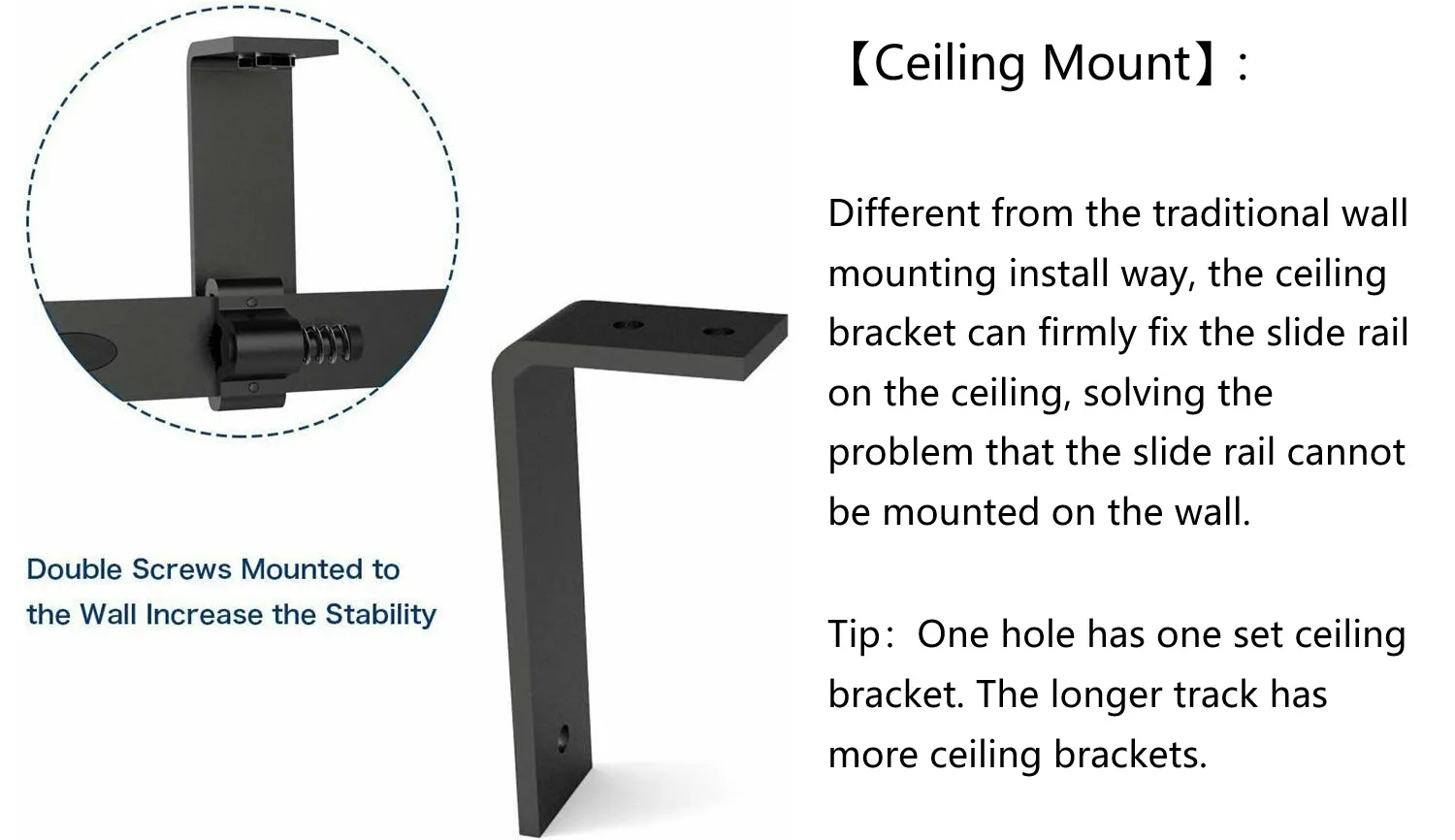 CCJH L Shaped Ceiling Mount Track Bracket, Hardware to Connect Bypass Sliding Rails, 1 Pcs