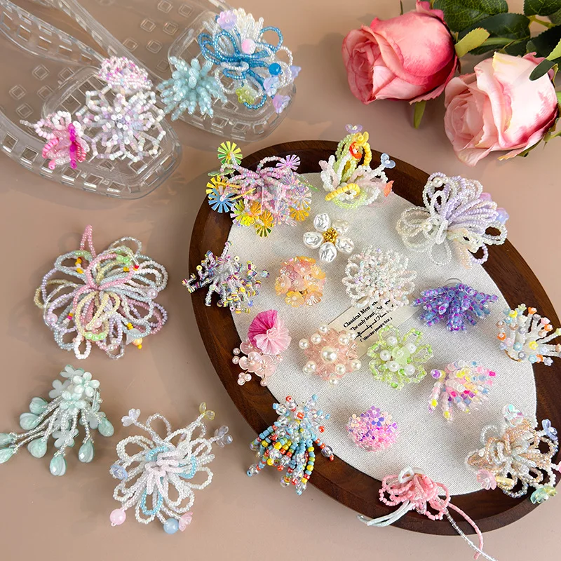 Handmade Beaded Pearl Flower Shoe Clips for Clog Shoes Colorful Durable Elastic Non Slip Soft Lightweight Accessories for Women
