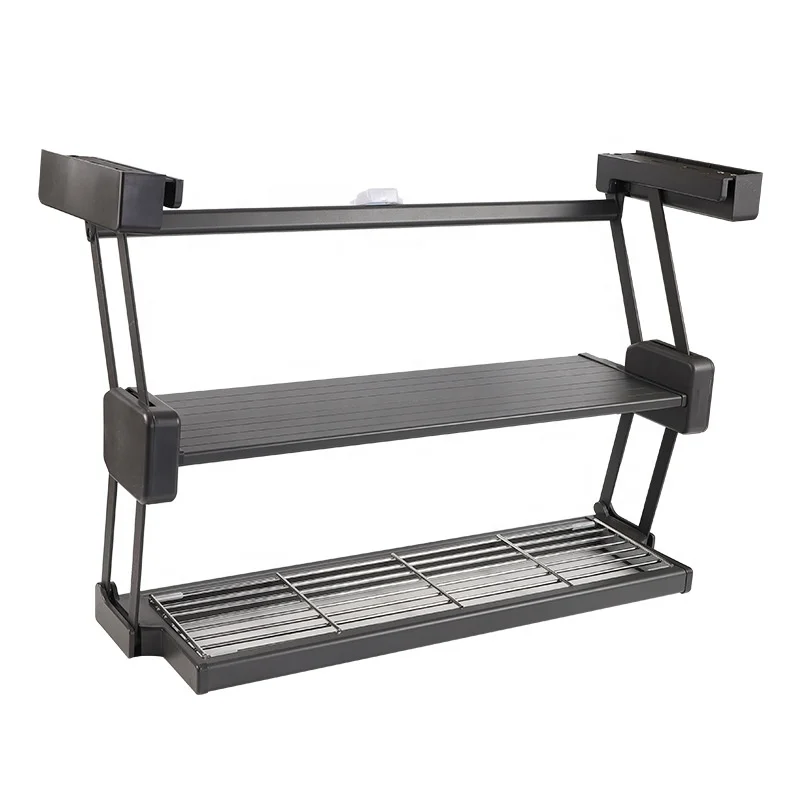 

Metal Pull-Down Folding Kitchen Shelf with Double Tiers Lift Basket Storage Units for Food Preparation for Living Room