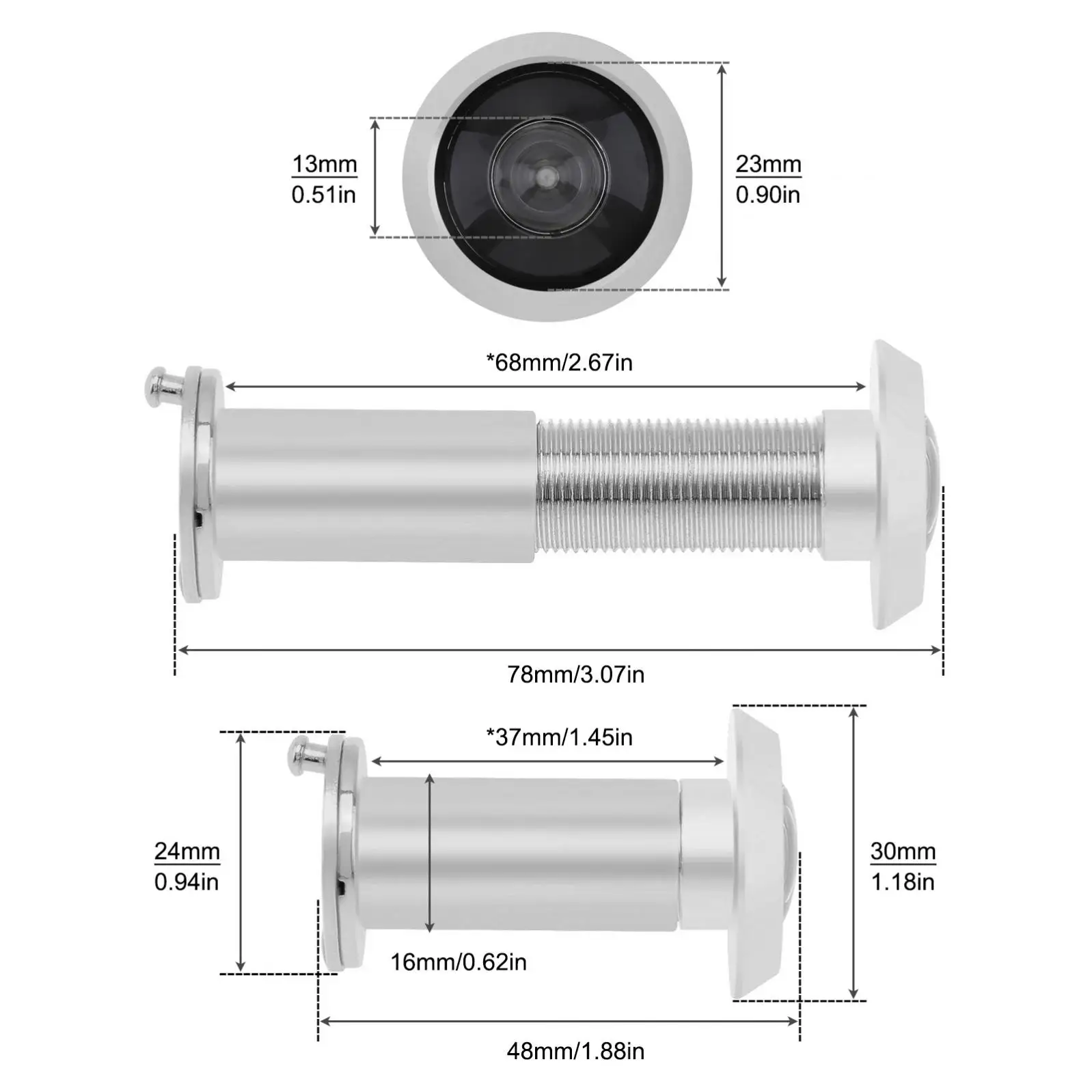 1 Piece Zinc Alloy 220 Degree Door Viewer for 1.57 to 2.36inch Door with Rotating Privacy  Cover Security Peek Peep Holes