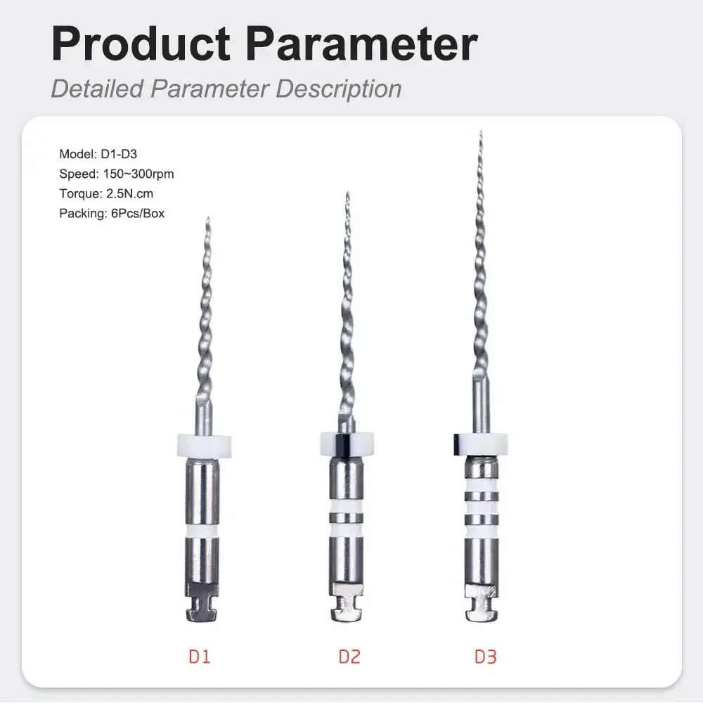 6Pcs/Box Dentals Engine Root Canal NiTi File D1-D3 Remove Filling Material Before Canal Reshaping Denspay Equipment Tools