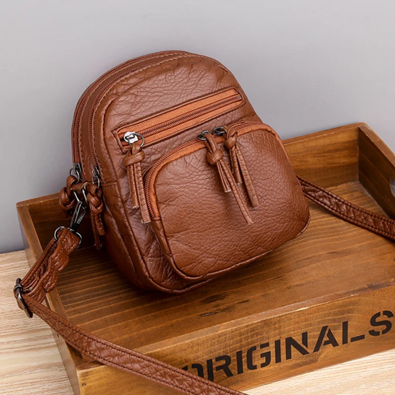 

New Soft Leather Single Shoulder Bag 2024 Multi Layer High Capacity Mobile Phone Bag
