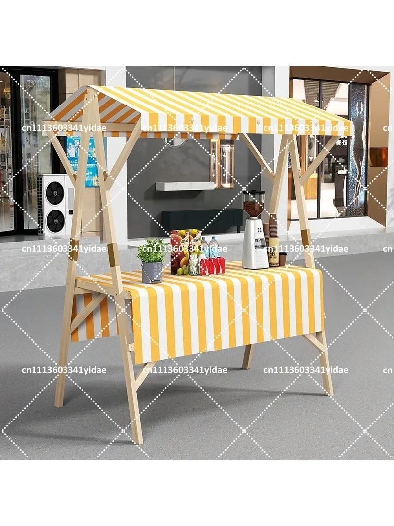 Wooden Market Stall Rack Folding Mobile Snack Cart for Shopping Mall Display