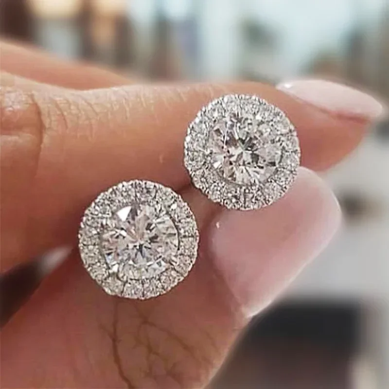 Huitan Classic Round Cubic Zirconia Prong Setting Women's Stud Earring 6 Color Delicate Wedding Engagement Evening Party Jewelry