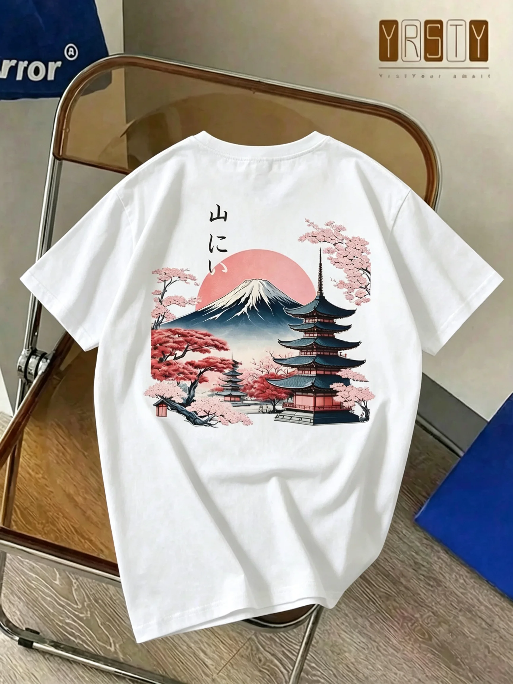 2026 New Sakura Family Matching Unisex Oversized T Shirt Mount Fuji Pagoda Cherry Blossom Japanese Art Print Streetwear Tee
