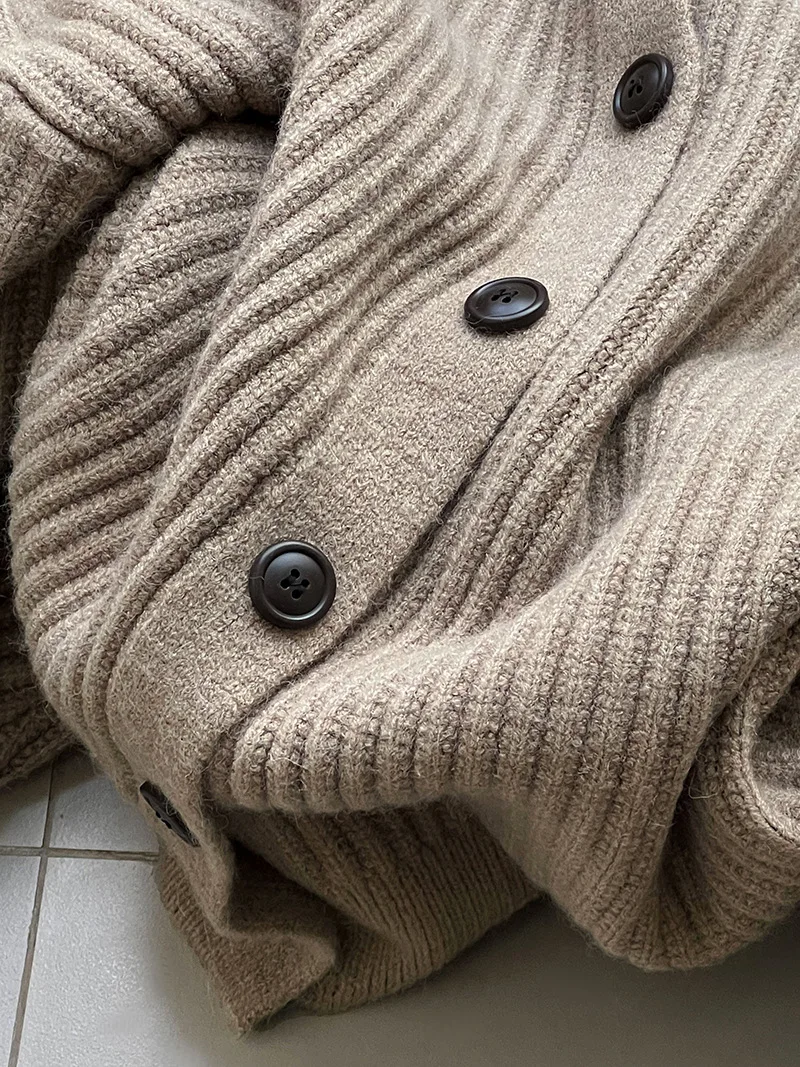 2024 Women Autumn Turtleneck Button Design Cardigans Coat Thick Knitted Beige Sweater Women Winter Cape Clothes Tops