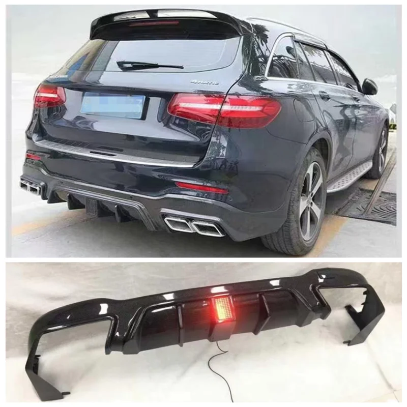 

For Mercedes-Benz GLC260 GLC300 2016-2022 (with LED light) High Quality Carbon Fiber Trunk Bumper Rear Diffuser Spoiler Cover