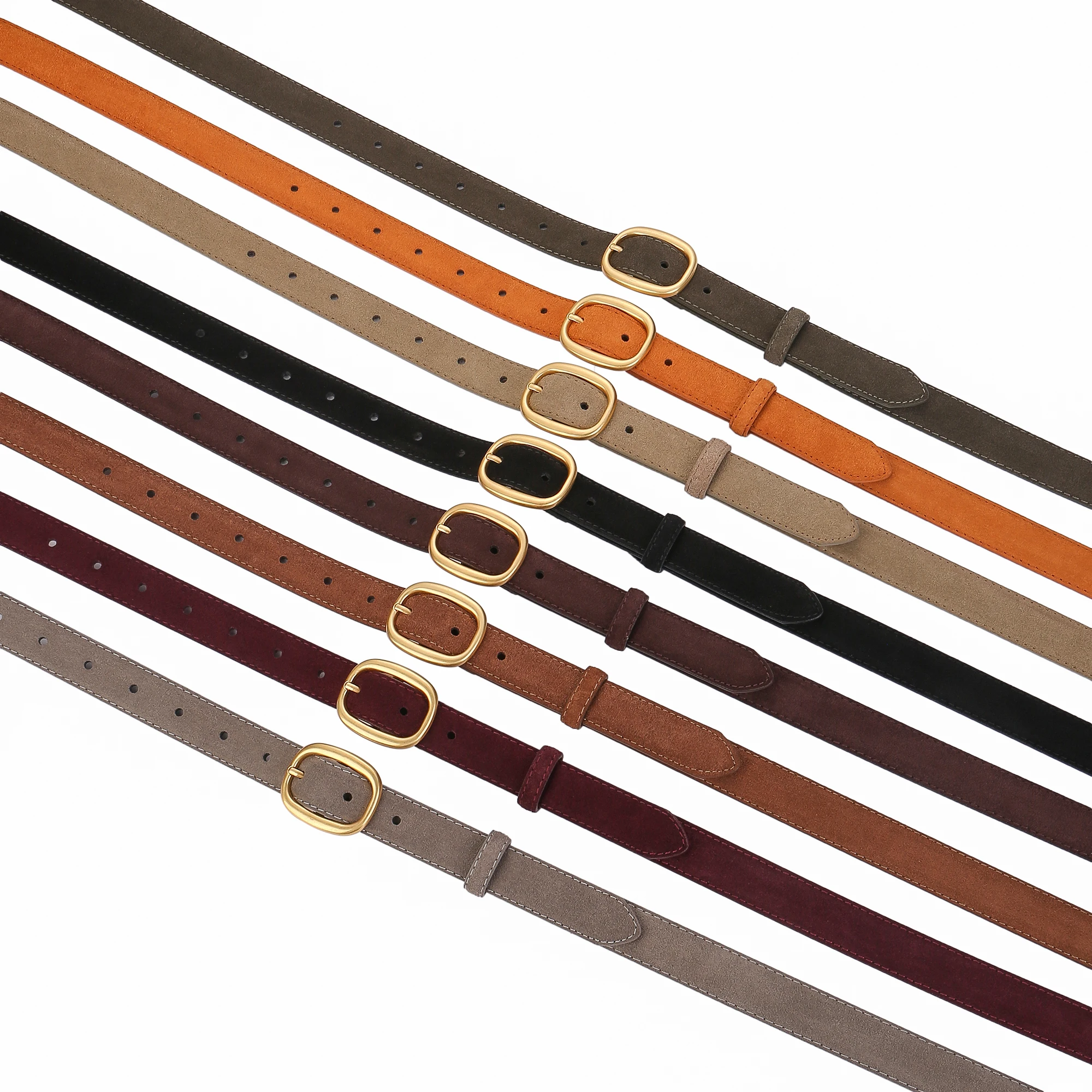 Vintage Suede Leather Belt for Women - Fashion Gold Circle Buckle Waist Belts for Jeans