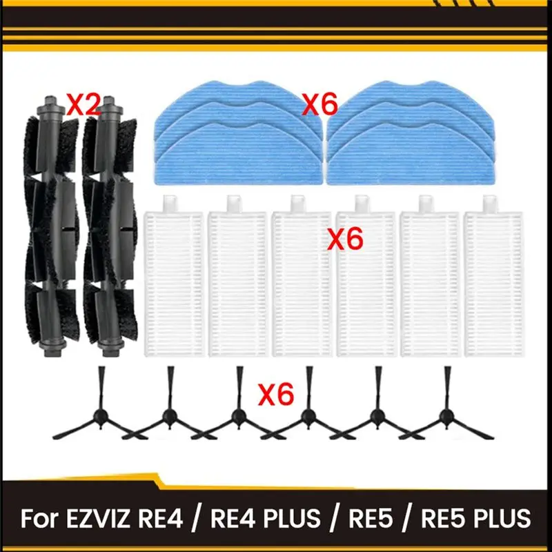 BAAN-20PCS Kit de accesorios para aspiradora EZVIZ RE4 / RE4 PLUS /RE5 /RE5 PLUS, piezas de repuesto, cepillo lateral, filtro, paños de limpieza