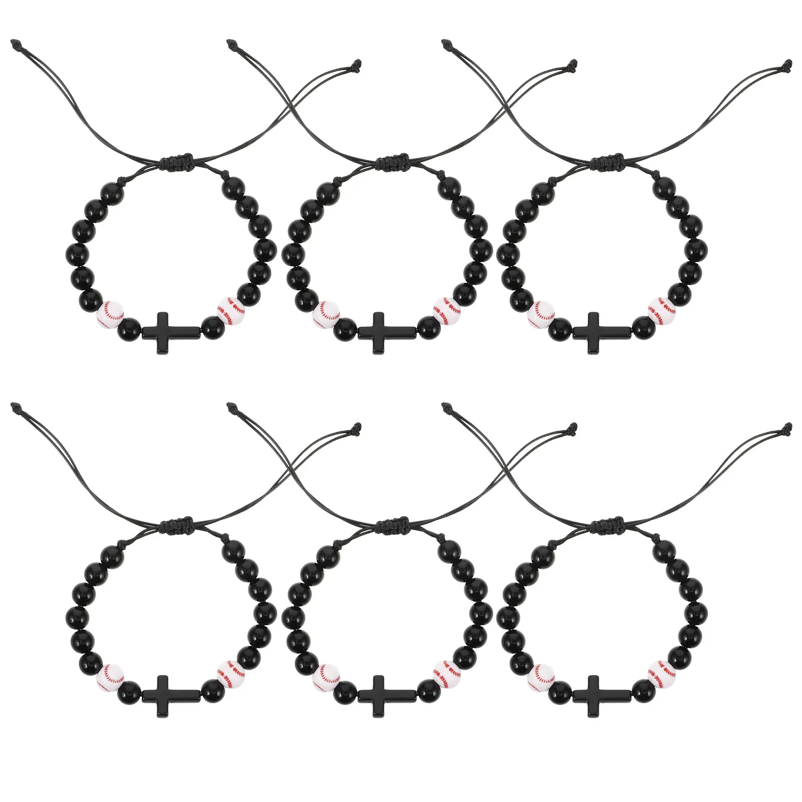 

6Pcs Baseball Themed Braided Cross Adjustable Sports Bracelet for Boys Girls Graduation Birthday Game Day Schoolchild Sports