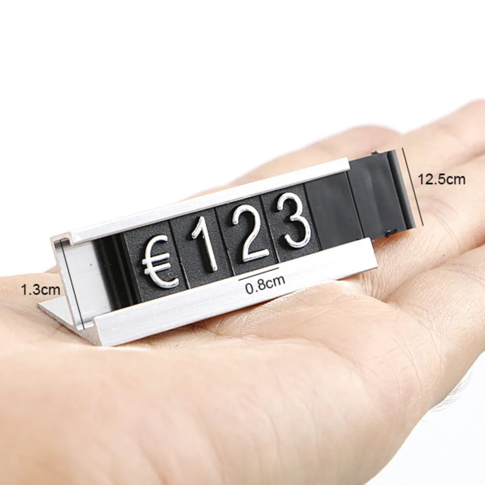 Counter Top Adjustable Price Tags Kit $ Euro, Car Jewelry Clothes Numberal Digit Display Cube Sign Label Alloy Board Stand Frame