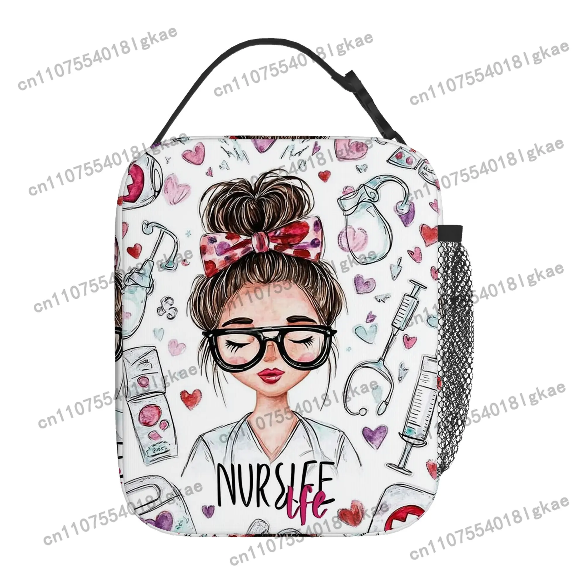 1pc Nurse-Themed Insulated Thermal Bag with Medical Icons & Hearts Design - Reusable, No-Food Contact, Portable for Home, Office
