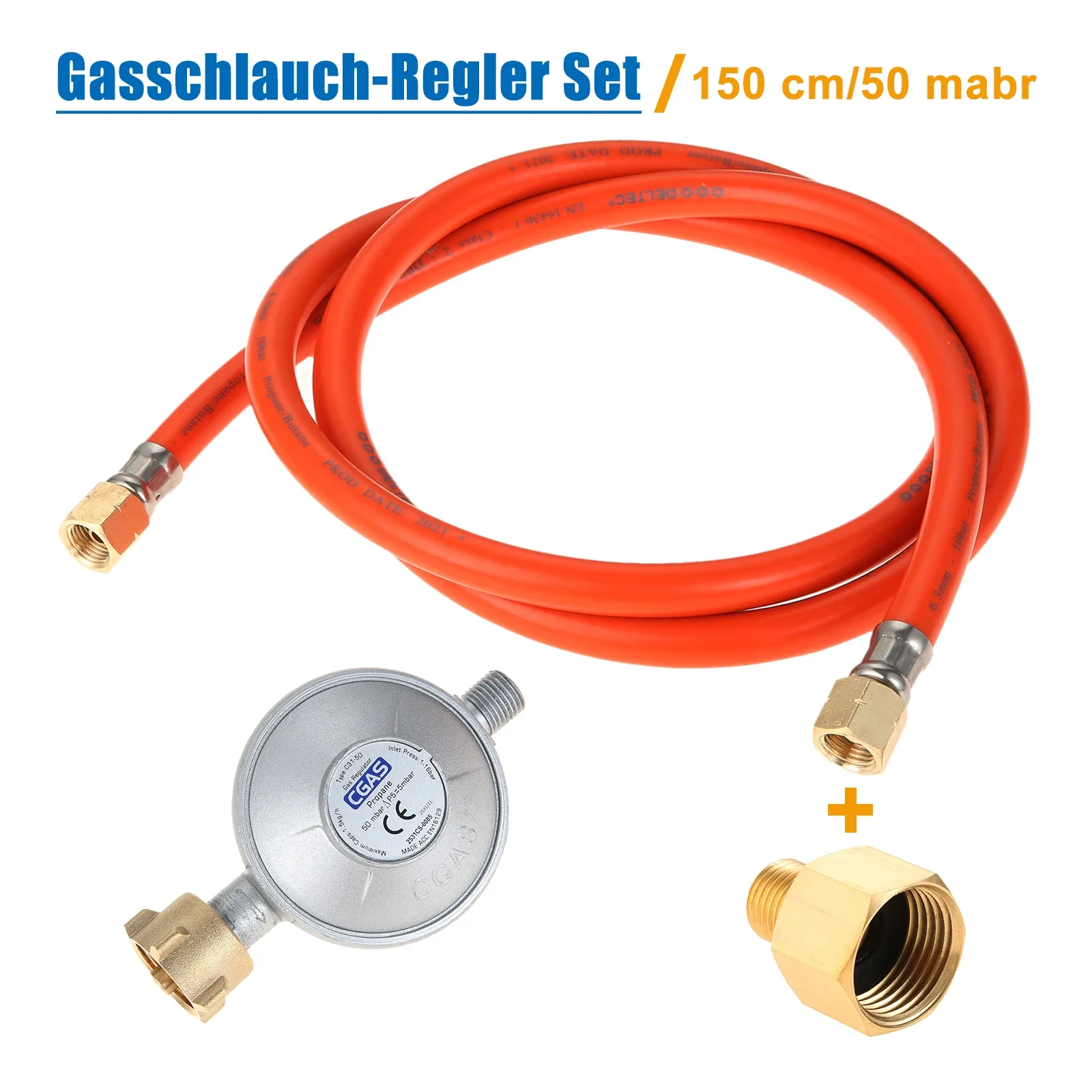 3pcs/kit Gas Hose 150cm Pressure Reducer 50mbar Regulator Set Transition 1/2