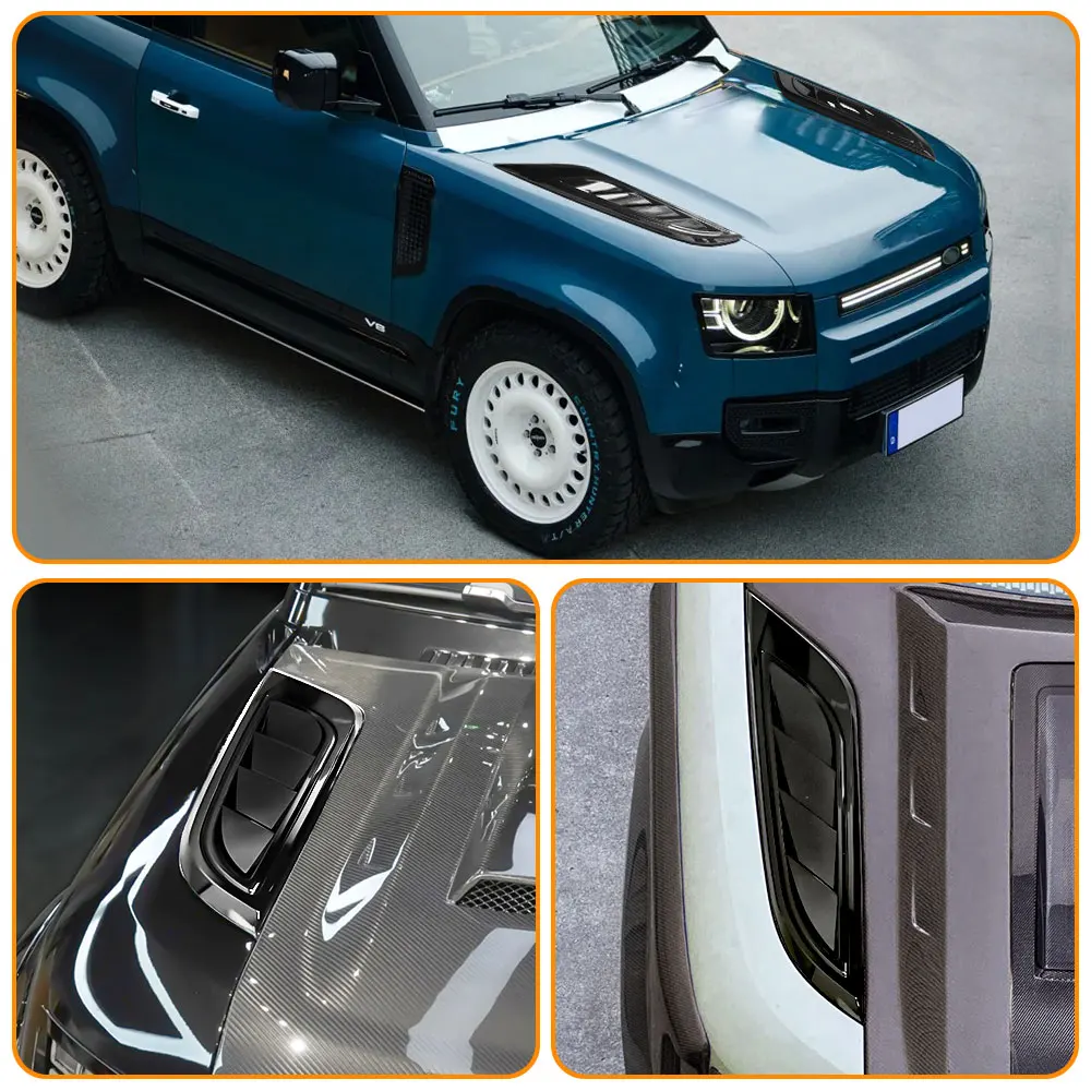 قطع غيار السيارات سيارة بونيه الجانبين لوحة الكسوة هود تنفيس يغطي لاند روفر المدافع 110 90 2023 2024