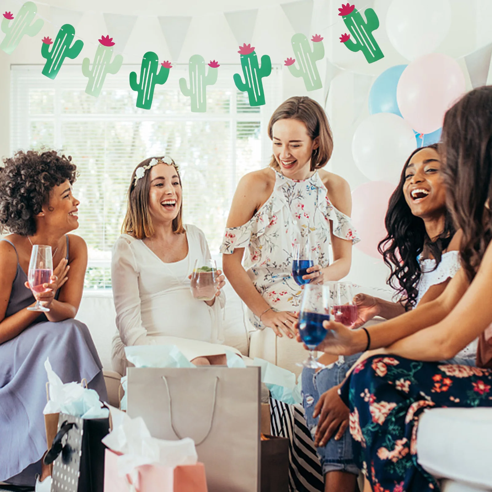 

Double Sided Cactus Banner Pennant Summer Theme Wedding Parties Decorations Bridal Shower Engagement Wedding Photo Props Display